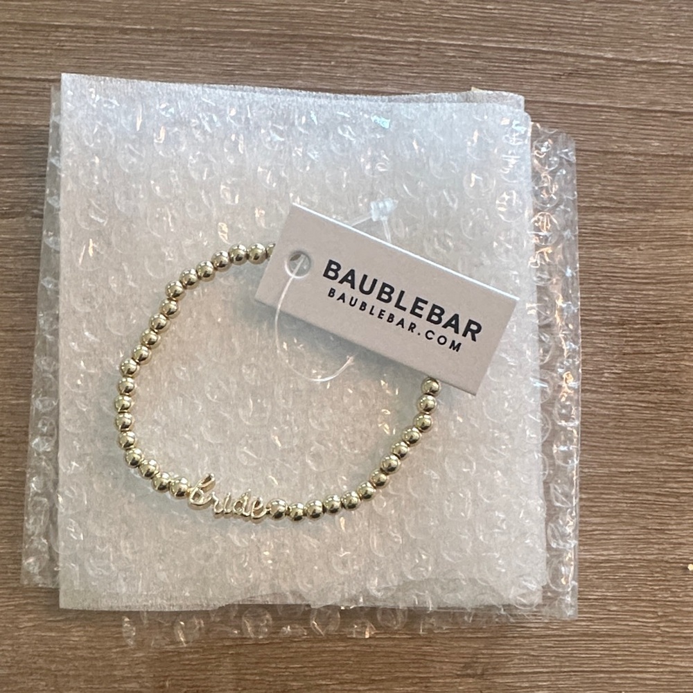BaubleBar Gold Beaded Bracelet with Script Charm